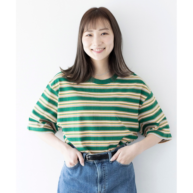 ザ ショップ ティーケー（ウィメン）(THE SHOP TK(Women))の◆【BIGシルエット】マルチボーダークロップドTシャツ Ｔシャツ