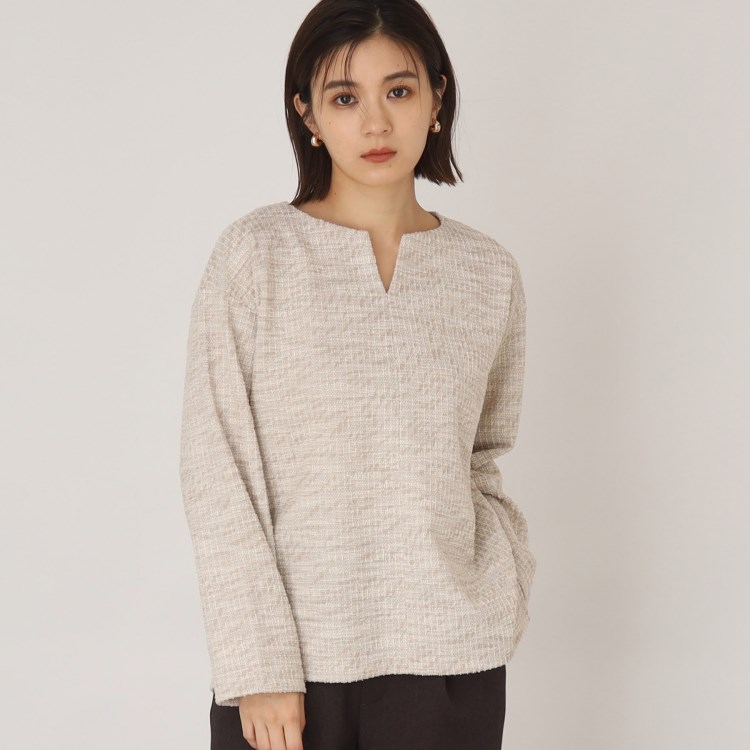 ザ ショップ ティーケー（ウィメン）(THE SHOP TK(Women))の【アンチピリング/アソート】ダンボール＆ツイードジャージキーネック カットソー