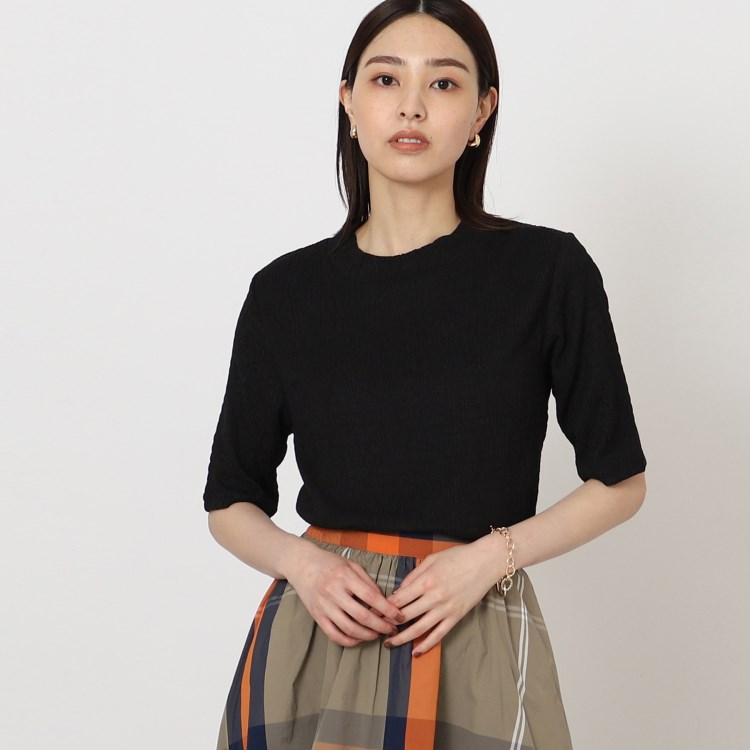 ザ ショップ ティーケー（ウィメン）(THE SHOP TK(Women))の【洗濯機洗い可】ぽこぽこハーフスリーブハイネック カットソー