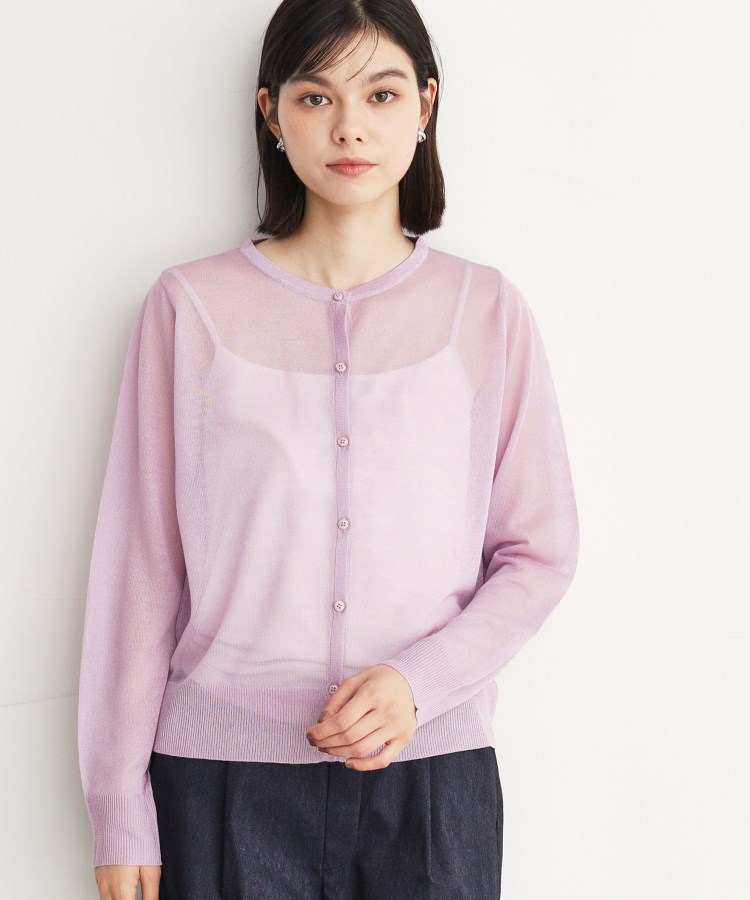 ザ ショップ ティーケー（ウィメン）(THE SHOP TK(Women))の【上品な透け感】シアークルーカーディガン/洗える ラベンダー(080)