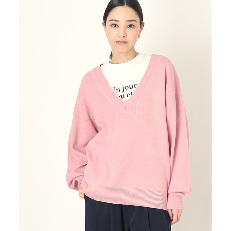 ザ ショップ ティーケー（ウィメン）(THE SHOP TK(Women))の深Vニットプルオーバー/洗濯機洗い可 ニット/セーター