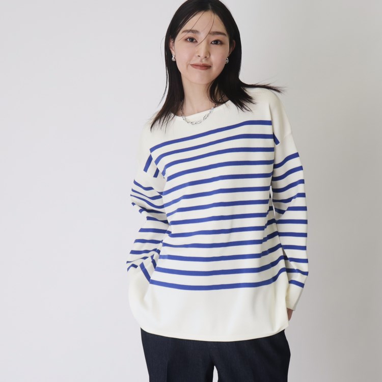 ザ ショップ ティーケー（ウィメン）(THE SHOP TK(Women))の【首周りすっきり/体形カバー】リラックスボーダーチュニックニット ニット/セーター