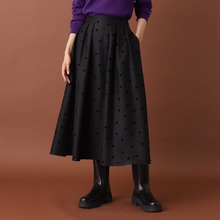 ドレステリア(レディース)(DRESSTERIOR(Ladies))の【美シルエット／大人フェミニン】フロッキードットタフタスカート マキシ・ロングスカート