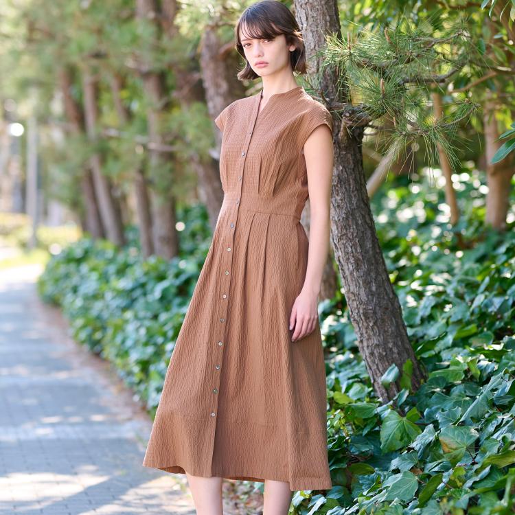 ドレステリア(レディース)(DRESSTERIOR(Ladies))のフレンチスリーブリップルワンピース マキシ・ロングワンピース