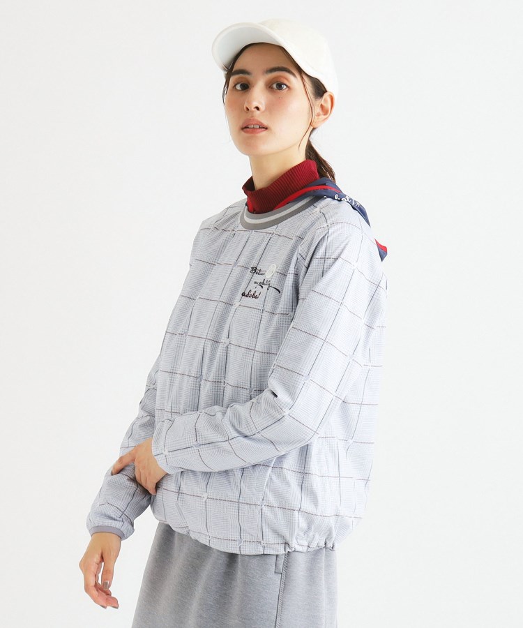 アダバット(レディース)(adabat(Ladies))の【撥水／防風/セットアイテム】グレンチェックデザインクルーネックアウター・ライトアウター グレー(212)