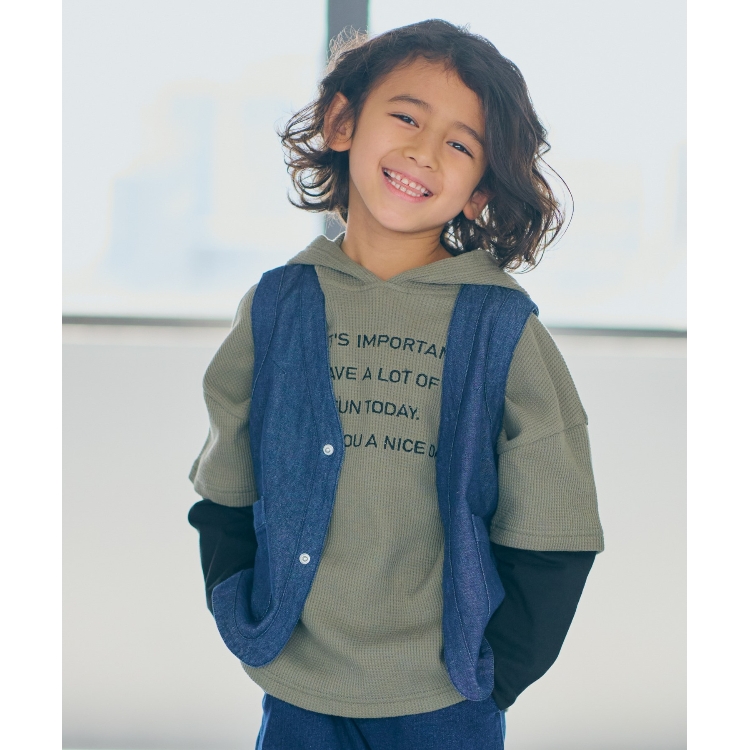 シューラルー /キッズ(SHOO・LA・RUE/Kids)の◆【110-140cm】ワッフルパーカレイヤードロンTシャツ カットソー