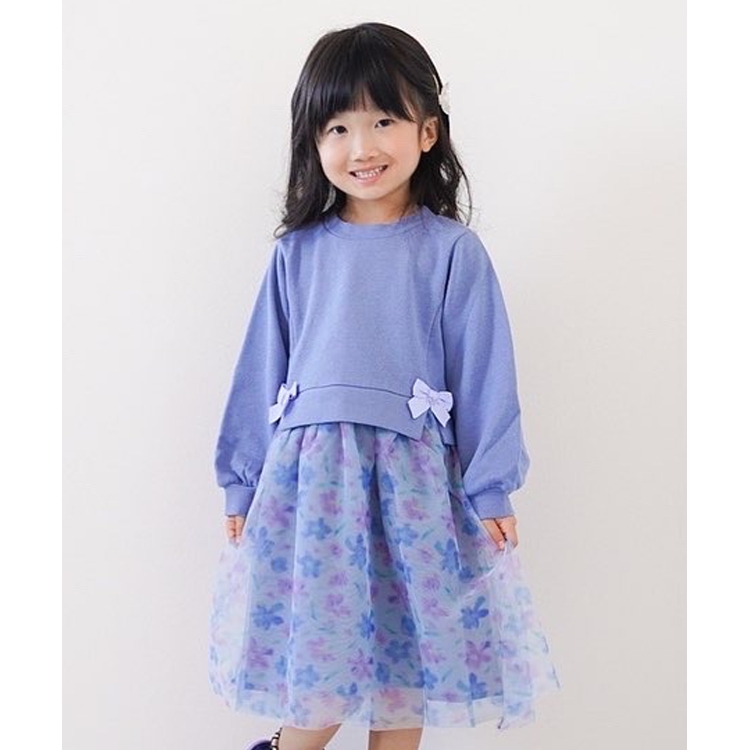 シューラルー /キッズ(SHOO・LA・RUE/Kids)の◆【100-140cm】裏毛×プリントチュールドッキングワンピース ミドルワンピース