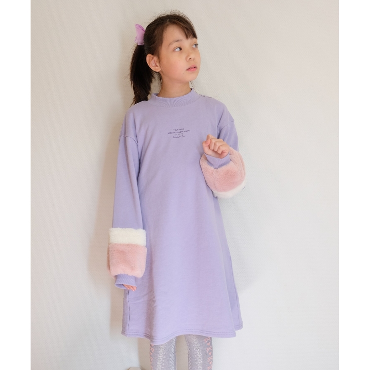 シューラルー /キッズ(SHOO・LA・RUE/Kids)の【110-140cm】袖配色フェイクファー使いワンピース ミドルワンピース