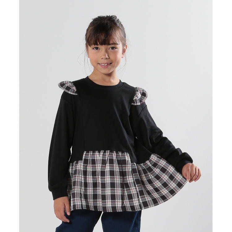 シューラルー /キッズ(SHOO・LA・RUE/Kids)の【110-140cm】チェック使い 切替フレアトップス カットソー