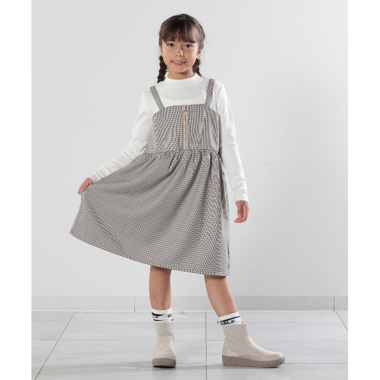 シューラルー /キッズ(SHOO・LA・RUE/Kids)の【110-140cm】フロントジップ使い チェックドッキングワンピース ミドルワンピース