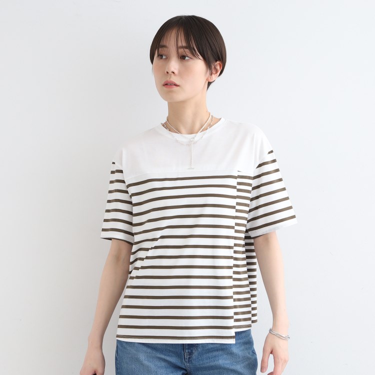 インディヴィ(INDIVI)の【洗える／ボーダー柄／日本製】アシメデザインTシャツ Ｔシャツ