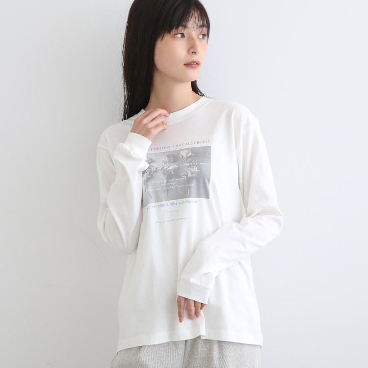 インディヴィ(INDIVI)の【LIFE】オーガニック メッセージロゴロングTシャツ カットソー