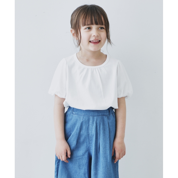 ザ ショップ ティーケー（キッズ）(THE SHOP TK(Kids))の【110-150/ママとおそろい】袖メッシュパフプルオーバー カットソー