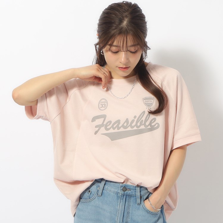 シューラルー(SHOO・LA・RUE/Cutie Blonde)の旬コーデに メッシュ切り替え ゆるTシャツ Ｔシャツ