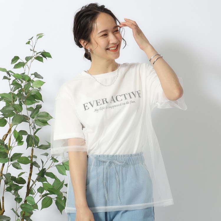 シューラルー(SHOO・LA・RUE/Cutie Blonde)の【洗える】一枚で旬コーデがつくれる チュールドッキングTシャツ カットソー