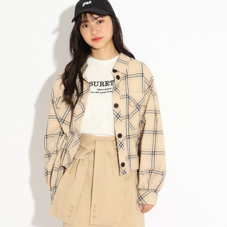 ピンク ラテ(PINK-latte)の◆【ニコラ掲載商品】ショートチェックシャツ+Tシャツセット シャツ・ブラウス