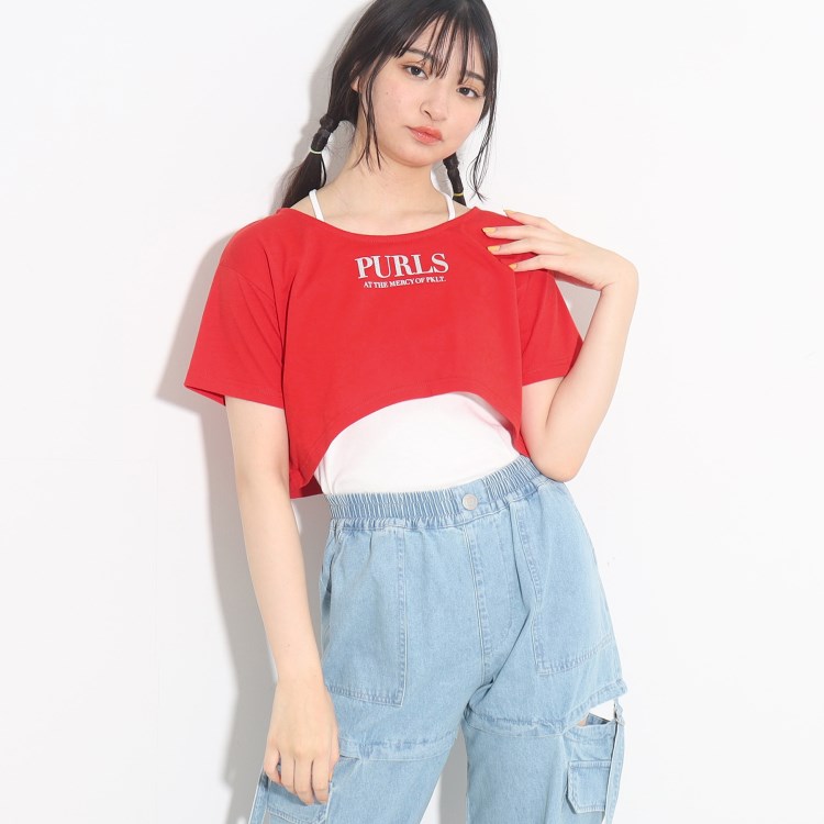 ピンク ラテ(PINK-latte)の【2点SET】短丈Tシャツ+キャミソールSET トップス＋インナーセット