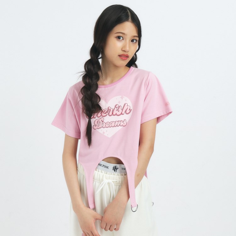 ピンク ラテ(PINK-latte)の【るーつくコラボ/ニコラ9月号掲載】ベルトデザインコンパクトTシャツ カットソー