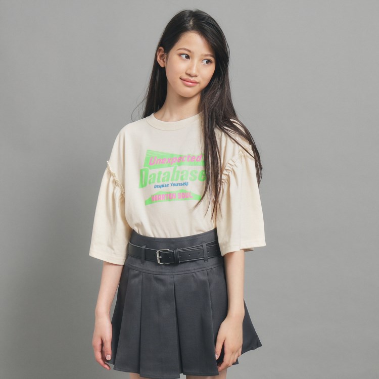 ピンク ラテ(PINK-latte)の【130cmあり】ミニフリル付きボリューム袖Tシャツ Ｔシャツ