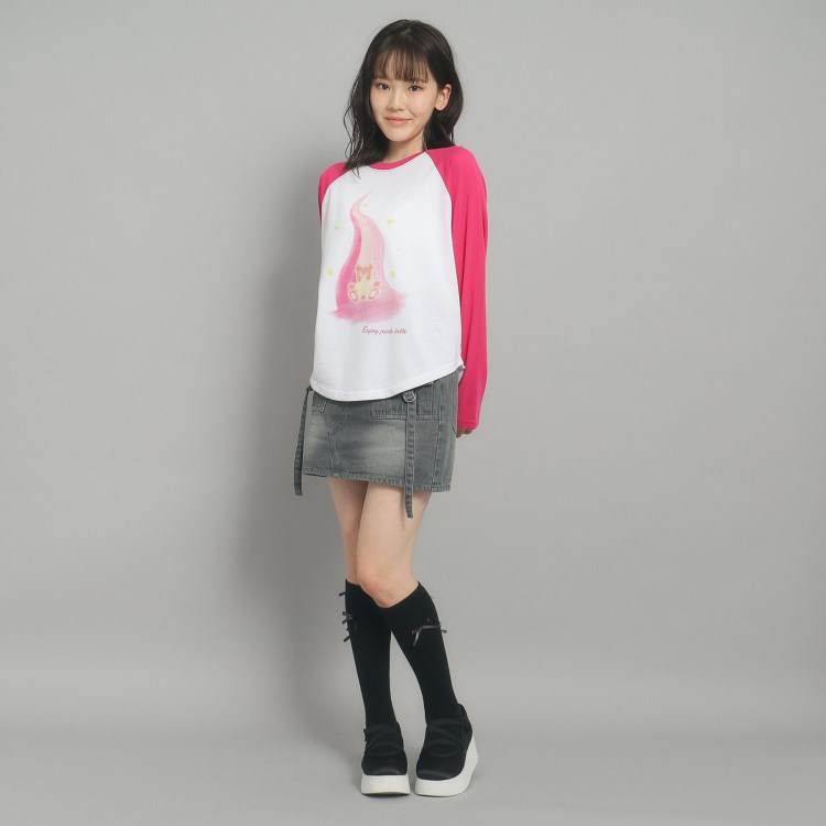 ピンク ラテ(PINK-latte)の【130cmあり】ラグランプリントロンT Ｔシャツ