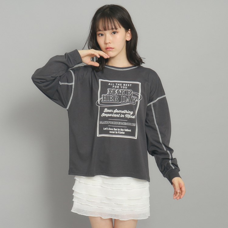 ピンク ラテ(PINK-latte)の【130cmあり】ステッチロゴロンT Ｔシャツ