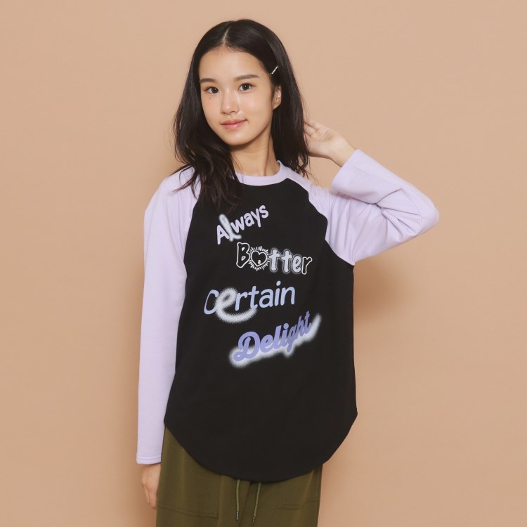 ピンク ラテ(PINK-latte)の【130cmあり】グラフィックロゴ ラグランTシャツ Ｔシャツ