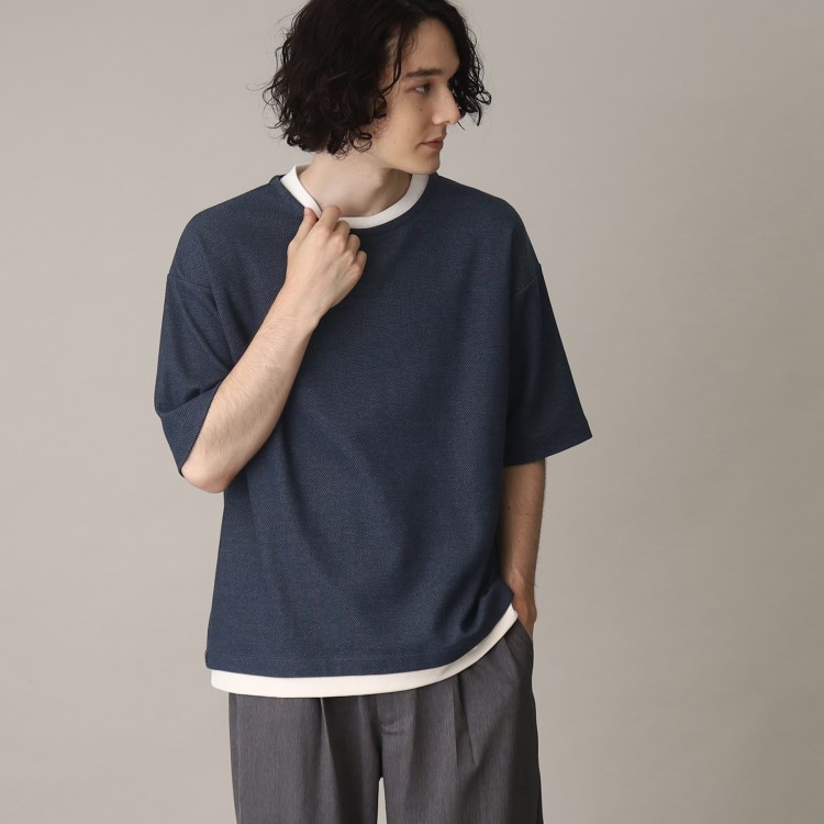 ザ ショップ ティーケー（メンズ）(THE SHOP TK(Men))のフェイクレイヤードインディゴライクプルオーバー カットソー