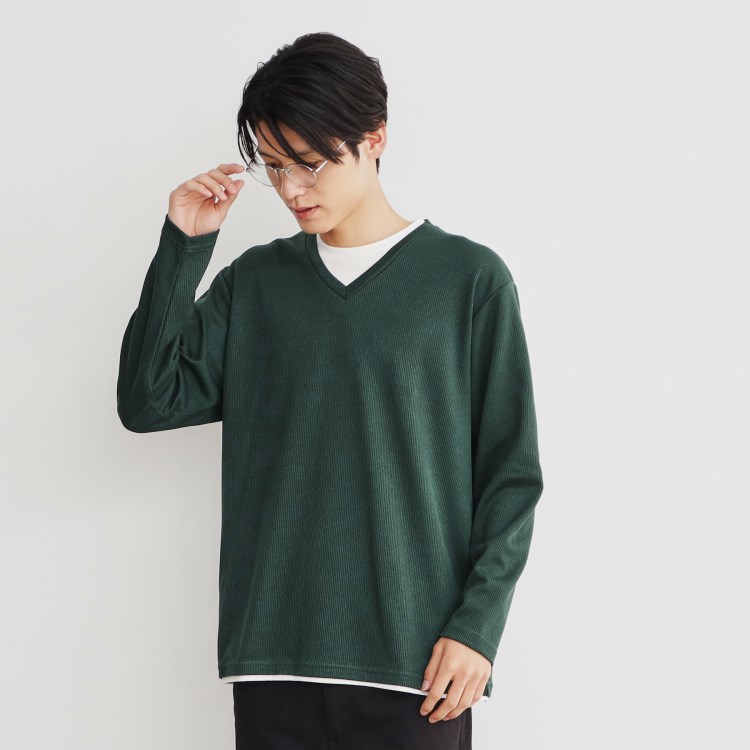 ザ ショップ ティーケー（メンズ）(THE SHOP TK(Men))の畦編みフェイクレイヤードVネックブTシャツ