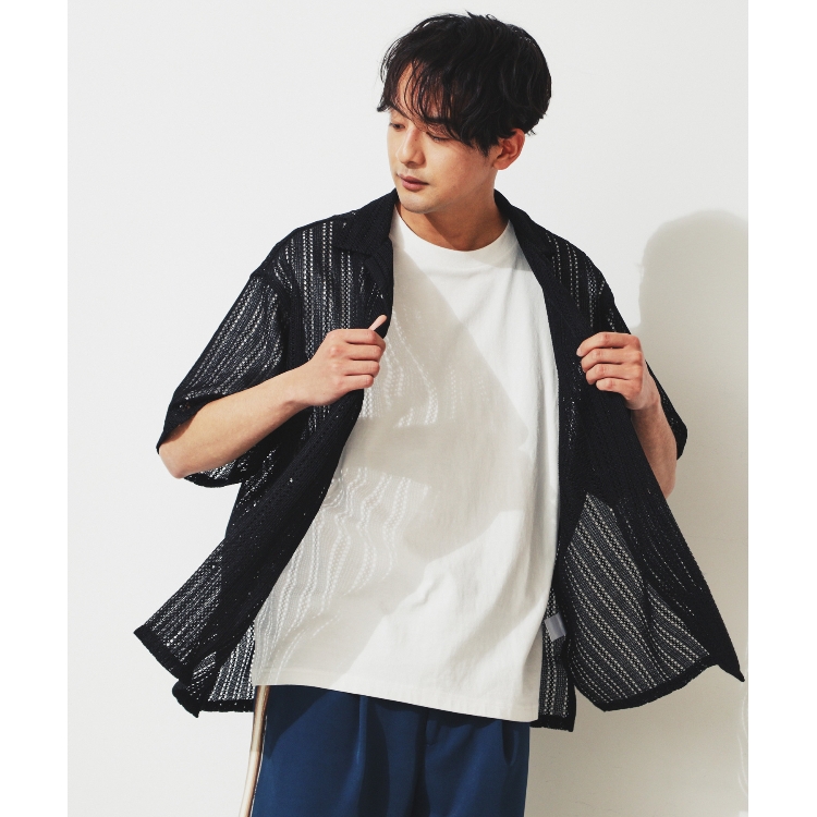 ザ ショップ ティーケー（メンズ）(THE SHOP TK(Men))の【メッシュシャツ＋半袖Tシャツ セットアイテム】レースシアールーズ半袖シャツ カジュアルシャツ