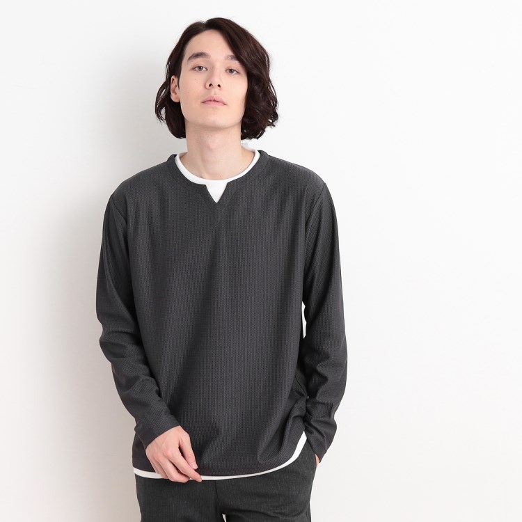 ザ ショップ ティーケー（メンズ）(THE SHOP TK(Men))のバスケット編みキーネックTシャツ カットソー