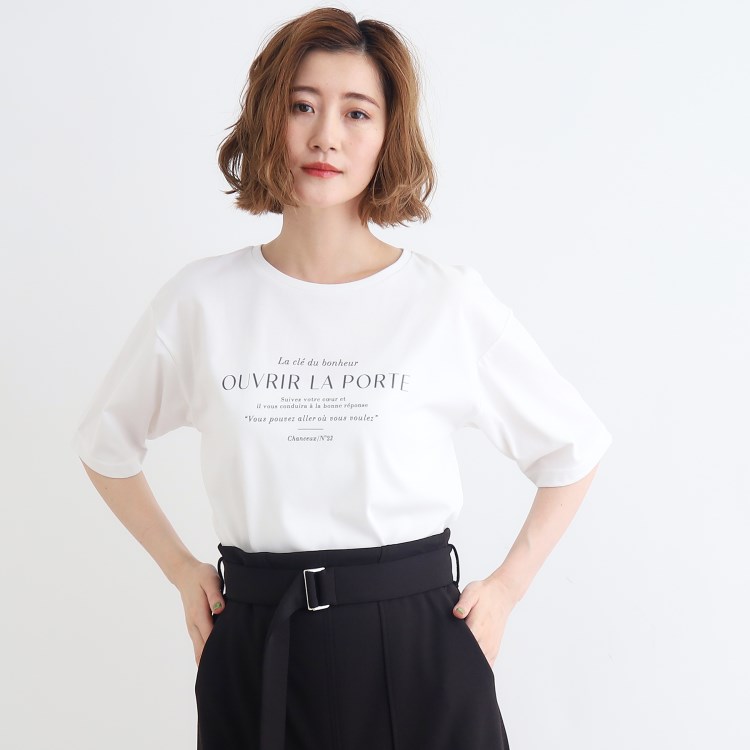 グローブ(grove)の＜接触冷感・UVカット・ご自宅で洗える＞ロゴプリント5分袖Tシャツ