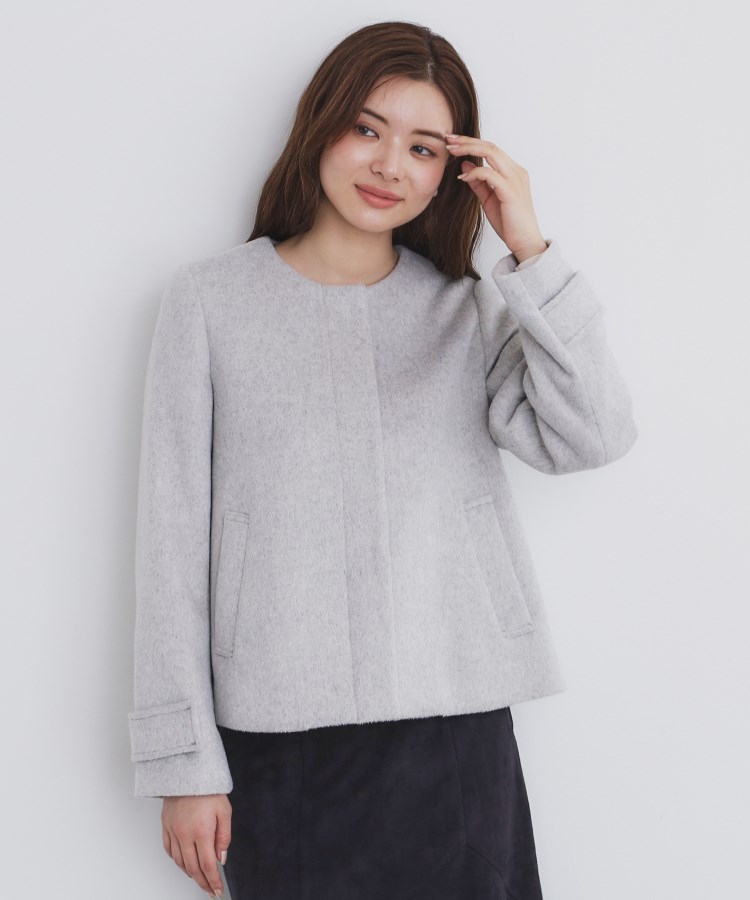 インデックス(index)の《5color/XS-LLsize》ウール混ノーカラーショートコート27