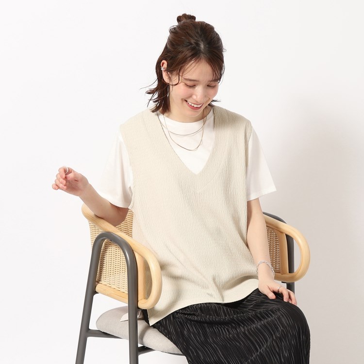 シューラルー(SHOO・LA・RUE)の【洗える/2点セット】さらさらVネックベスト＋Tシャツ トップス＋インナーセット