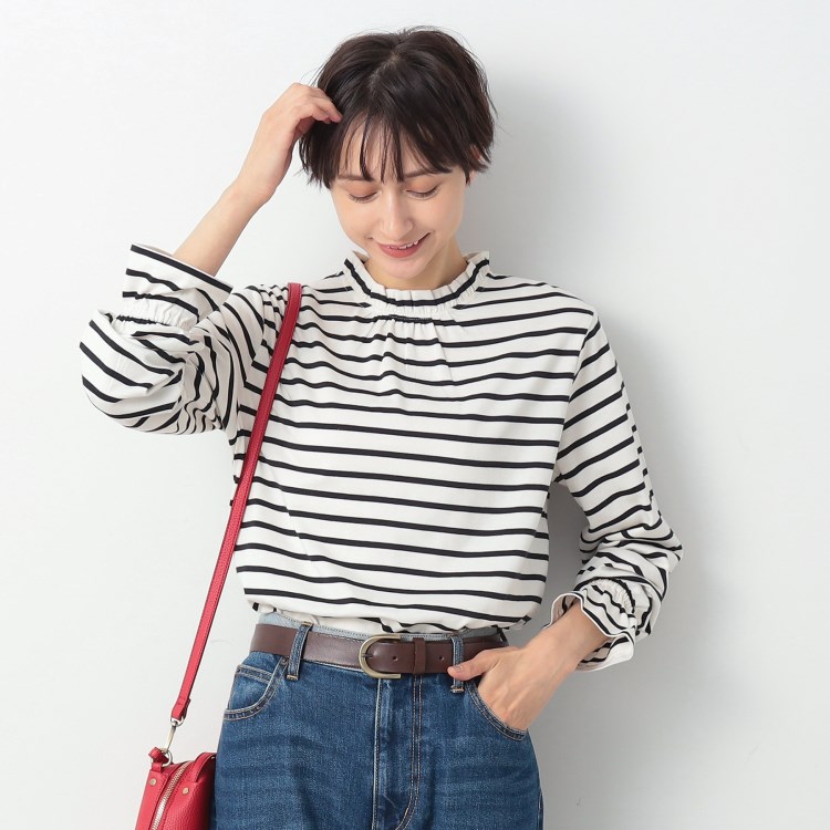 デッサン(レディース)(Dessin(Ladies))の【洗える】ネックフリルロングスリーブTシャツ（XS～L） Ｔシャツ