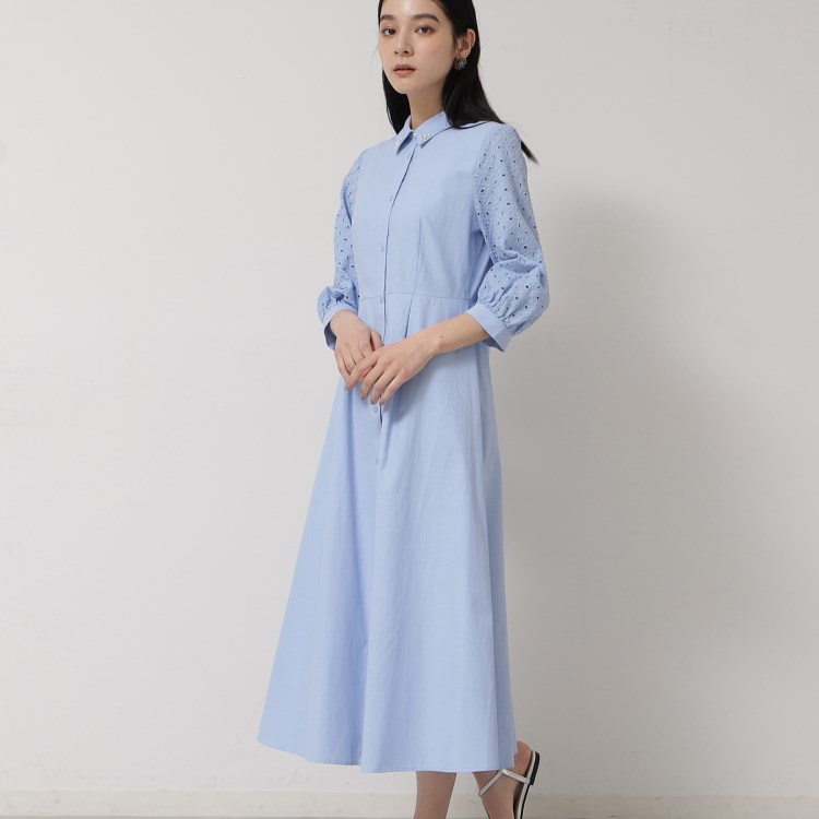 スーナウーナ(SunaUna)の【袖レース／パール調パーツ】衿付きワンピース マキシ・ロングワンピース