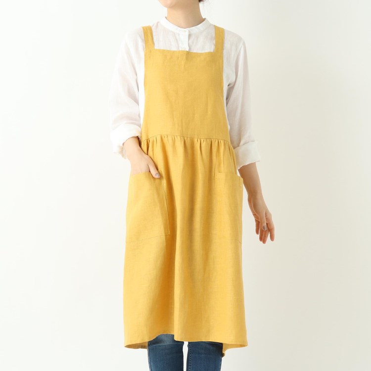 トゥーワントゥーキッチンストア(212 KITCHEN STORE)のリネンギャザーワンピースエプロン ヤマブキ ＜LINEN&BASIC リネンアンドベーシック＞ エプロン・その他ファブリック