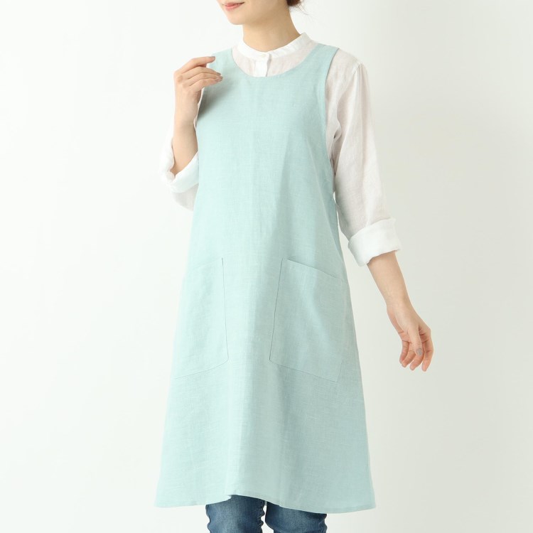 トゥーワントゥーキッチンストア(212 KITCHEN STORE)のスルーワンピースエプロン ミント ＜LINEN&BASIC リネンアンドベーシック＞ エプロン・その他ファブリック