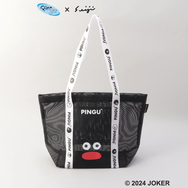 トゥーワントゥーキッチンストア(212 KITCHEN STORE)のロゴテープメッシュトートバッグ BK ＜PINGU ピングー＞ ショッピングバッグ