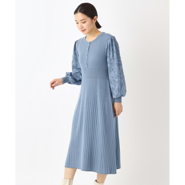 ローラアシュレイ(LAURA ASHLEY)の【洗える】袖ジャカードリブニットワンピース ミドルワンピース