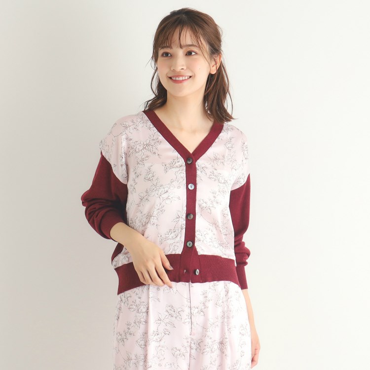 ローラアシュレイ(LAURA ASHLEY)の【Lサイズあり／3colors／同柄アイテムあり】ポリントン ローゼズ柄 パネルニットカーディガン カーディガン/ボレロ