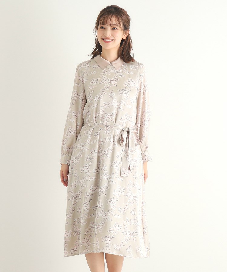 ローラアシュレイ(LAURA ASHLEY)の【襟取り外し可／3colors／同柄アイテムあり】ポリントン ローゼズ柄 サテンワンピース ミドルワンピース