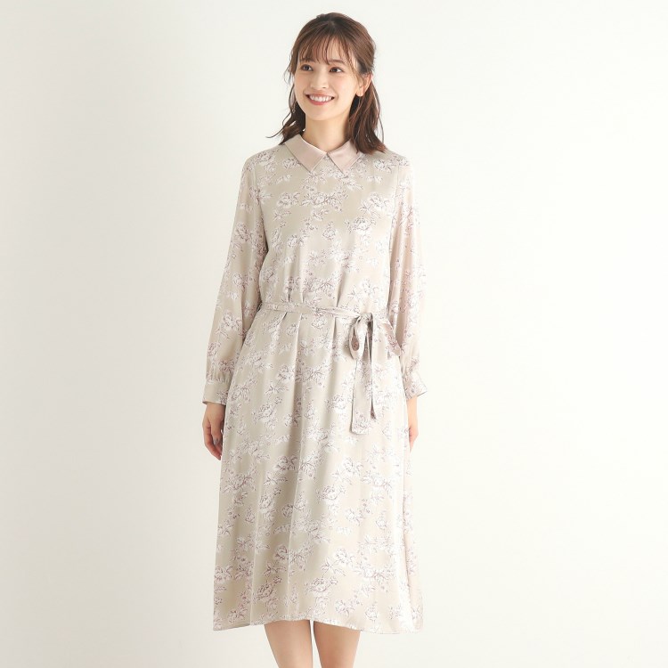 ローラアシュレイ(LAURA ASHLEY)の【襟取り外し可／3colors／同柄アイテムあり】ポリントン ローゼズ柄 サテンワンピース ミドルワンピース