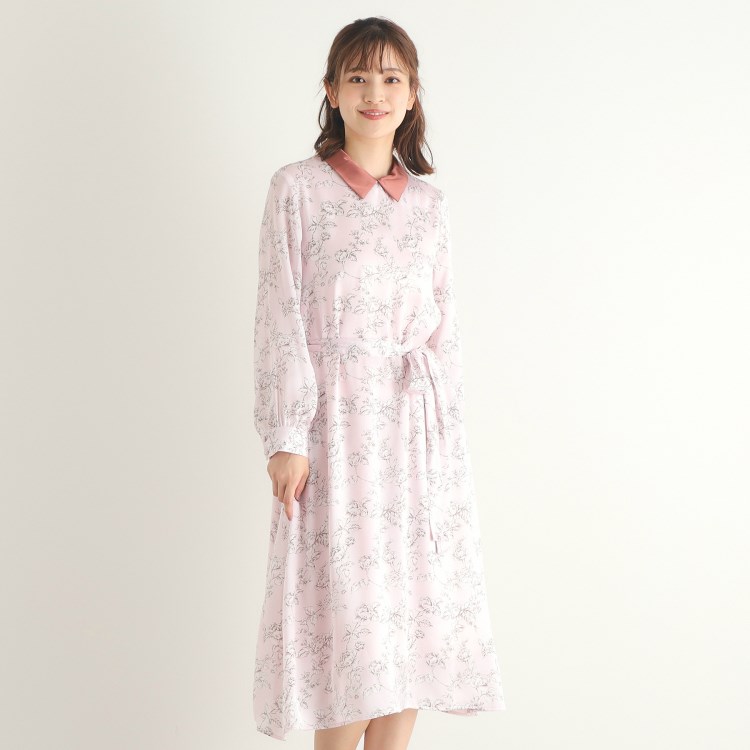 ローラアシュレイ(LAURA ASHLEY)の【襟取り外し可／3colors／同柄アイテムあり】ポリントン ローゼズ柄 サテンワンピース ミドルワンピース