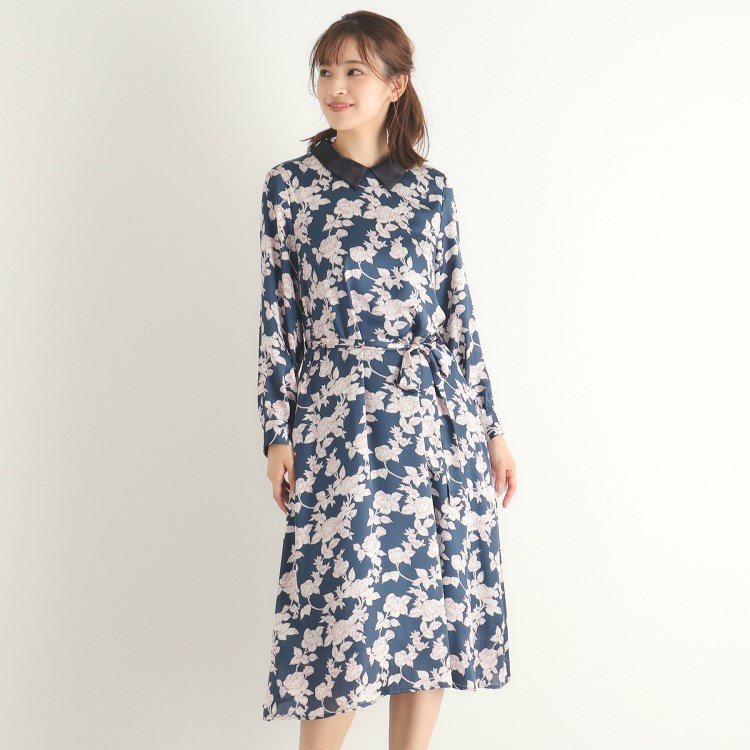 ローラアシュレイ(LAURA ASHLEY)の【襟取り外し可／3colors／同柄アイテムあり】ポリントン ローゼズ柄 サテンワンピース ミドルワンピース