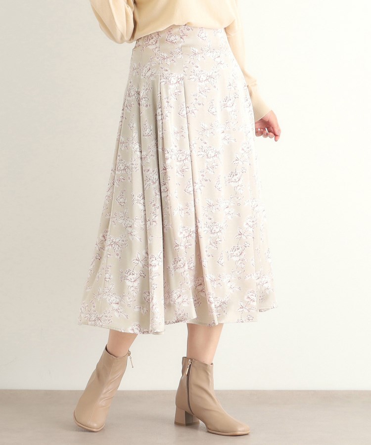 ローラアシュレイ(LAURA ASHLEY)の【ウエストゴム／3colors／同柄アイテムあり】ポリントン ローゼズ柄 サテンスカート ミモレスカート