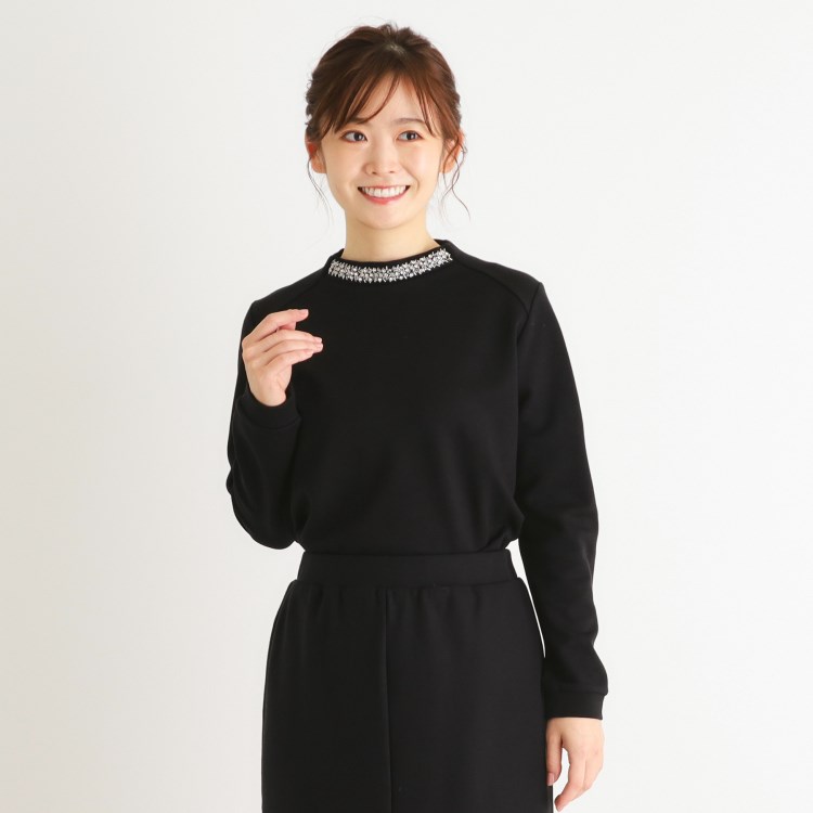 ローラアシュレイ(LAURA ASHLEY)の【セットアップ可／ビジュー付き／ウール混ポンチ】プルオーバー カットソー