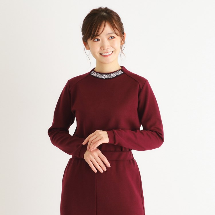 ローラアシュレイ(LAURA ASHLEY)の【セットアップ可／ビジュー付き／ウール混ポンチ】プルオーバー カットソー