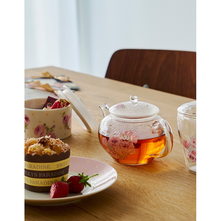 ローラアシュレイホーム(LAURA ASHLEY HOME)のクチュール ローズ柄 耐熱ガラスティーポット（茶漉し付き） コーヒー･ティーグッズ