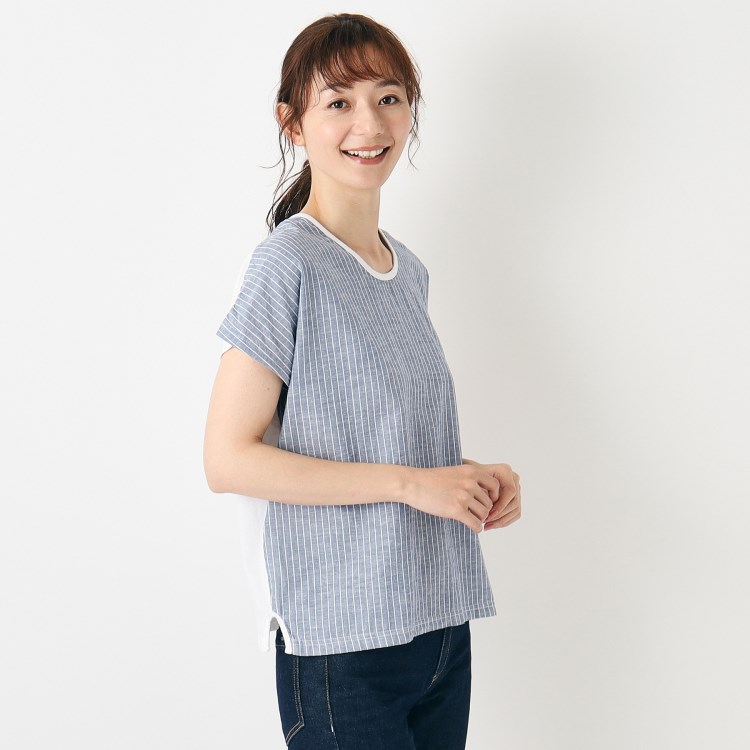 ローラアシュレイホーム(LAURA ASHLEY HOME)の【日本製／コットンリネン布帛×天竺／ワンマイルウエア】 ドロップ袖Tシャツ Ｔシャツ