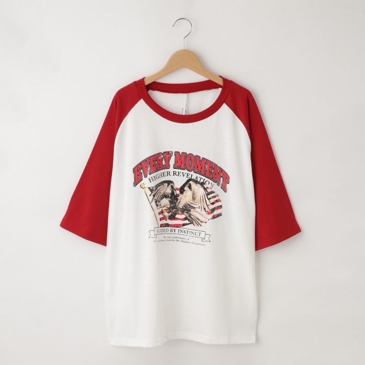 オフプライスストア(メンズ)(OFF PRICE STORE(Mens))のHALHAM　oversize raglan sleeve print  T-shirt/オーバーサイズ ラグランスリーブ プリント Tシャツ/リンガー プリントTシャツ Ｔシャツ